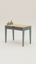 Compact engineered wood desk with cable slot