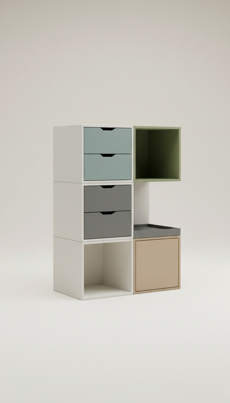 Modular storage unit with adjustable shelves