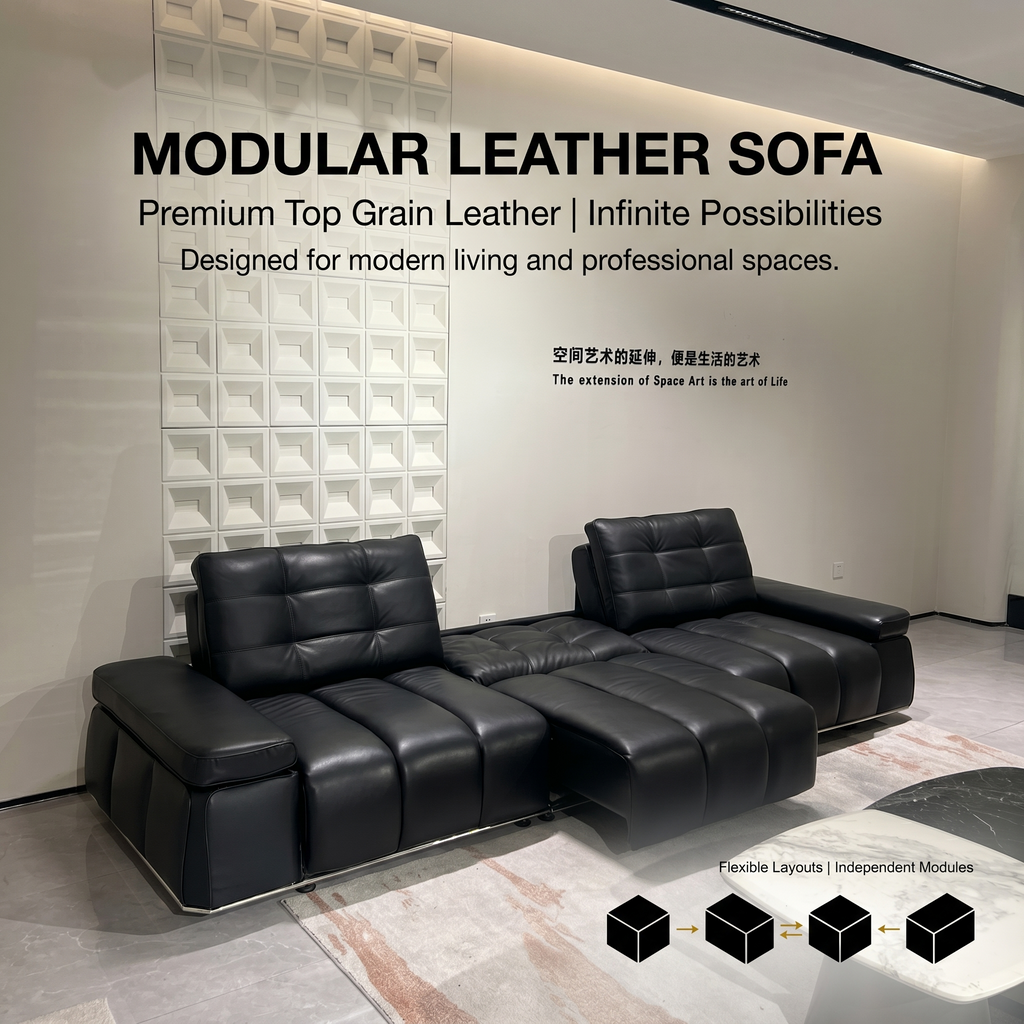 Float Island Push-Out Sleeper Sofa - Convertible Leather & Fabric Sofa Bed