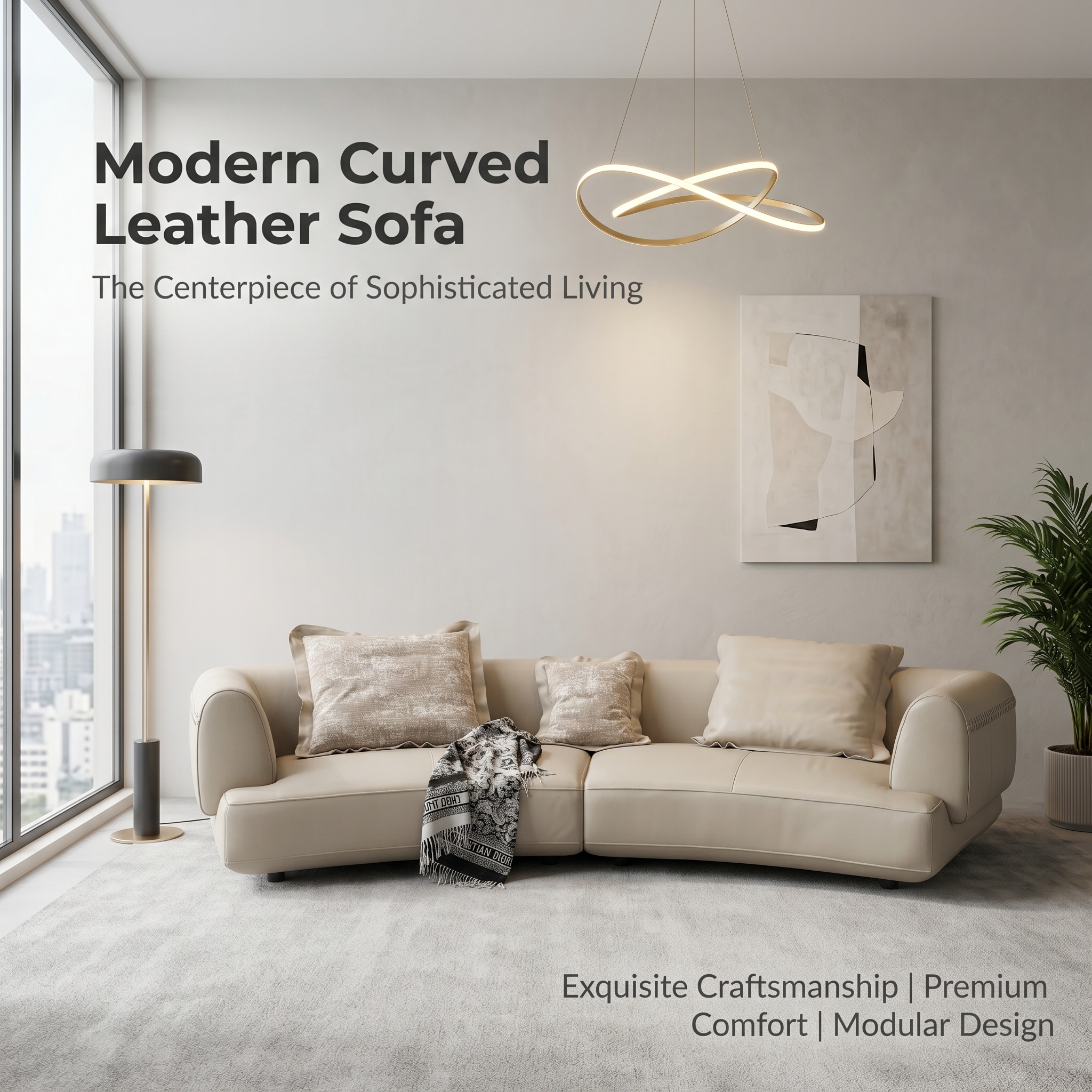 Crescent Bay Handwoven Leather Sofa - Full Grain Italian Leather, Curved Modular Design