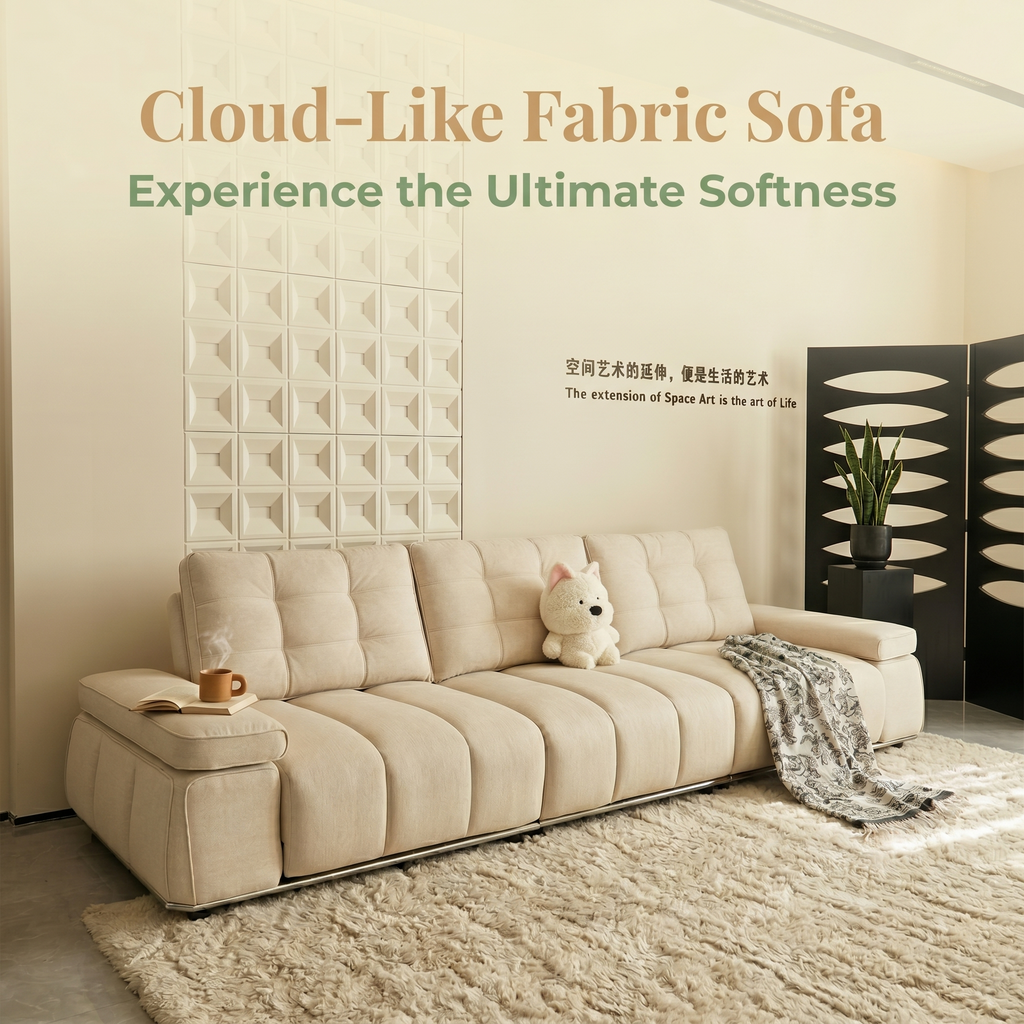 Float Island Push-Out Sleeper Sofa - Convertible Leather & Fabric Sofa Bed