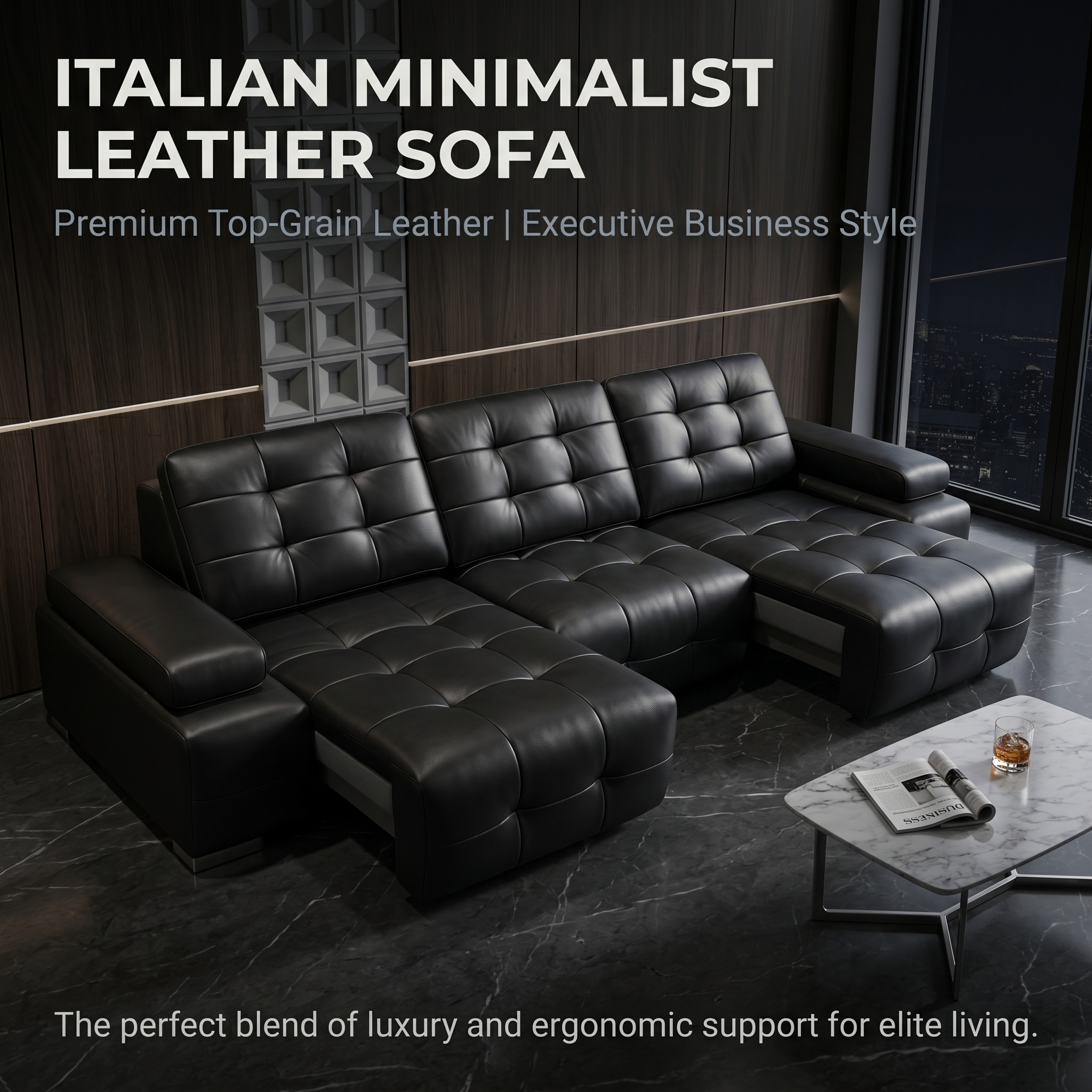 Lawrence Push-Out Sleeper Sofa - Italian Minimalist Leather & Fabric Sofa Bed