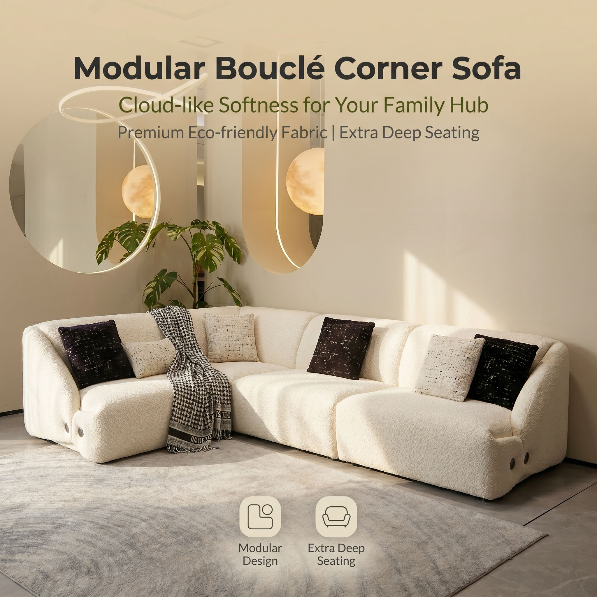 Melville Modular Block Sofa | Textured Crinkle Bouclé, Minimalist Cloud Couch