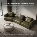 Olive Green Handwoven Leather Sofa - Full Grain Italian Leather, Geometric Modular Design