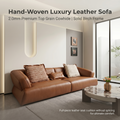 Caramel Handwoven Leather Sofa - Full Grain One-Piece Seat, Solid Birch Frame