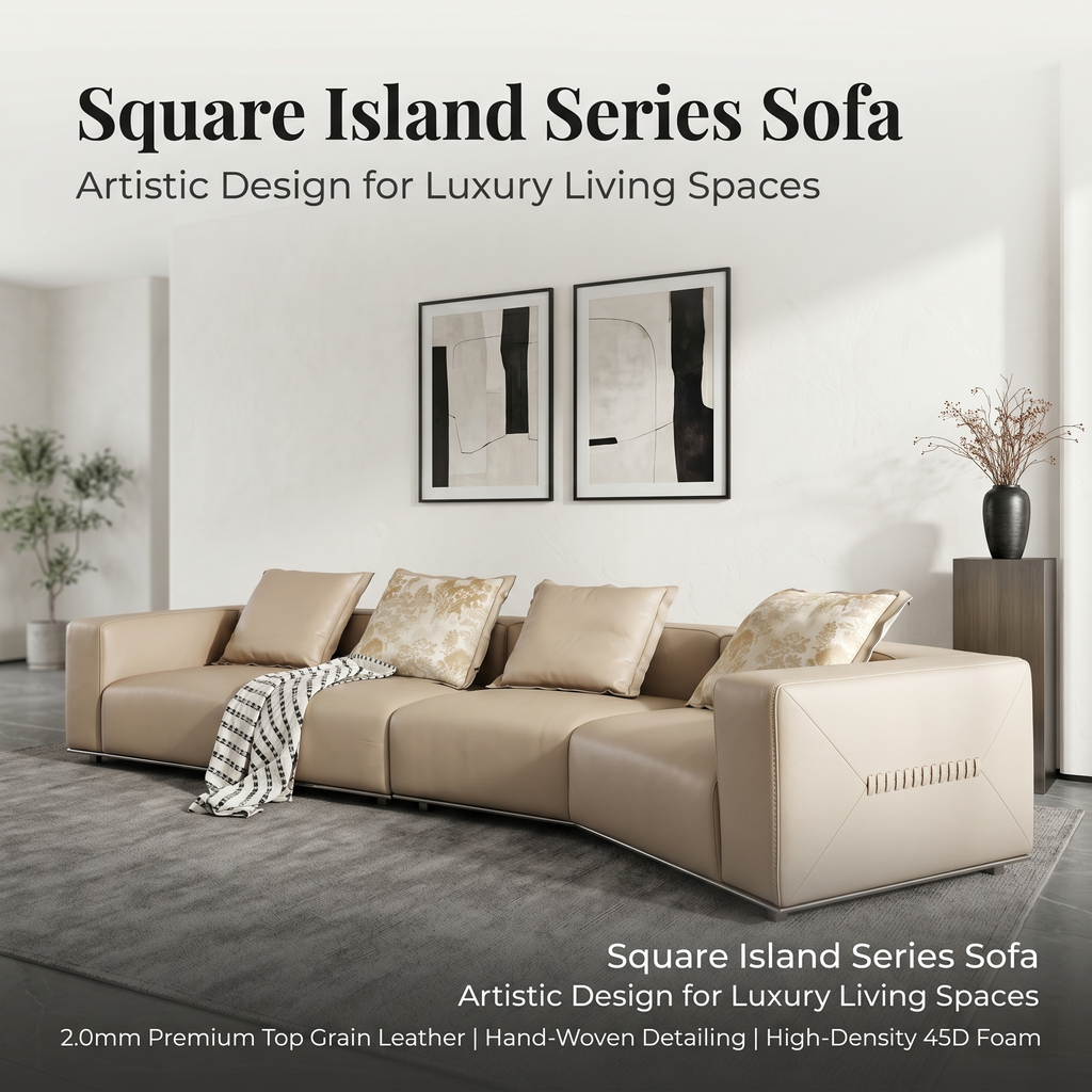 Square Island Handwoven Leather Sofa - Full Grain Leather, Geometric Modular Design